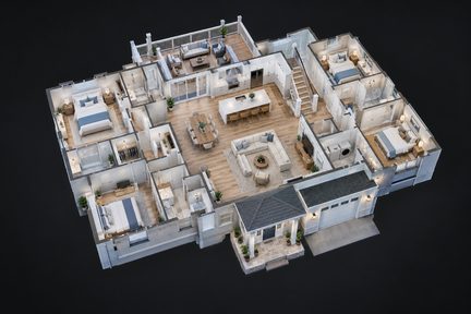 Dollhouse view of a home's floor plan